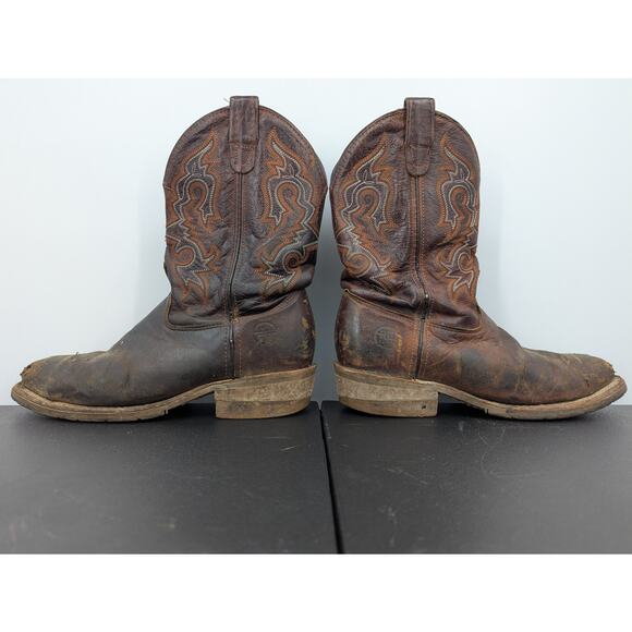 Double-H Steel Toe Cowboy Work Boots Mens 9.5D Brown Leather USA Made Distressed - Picture 6 of 10